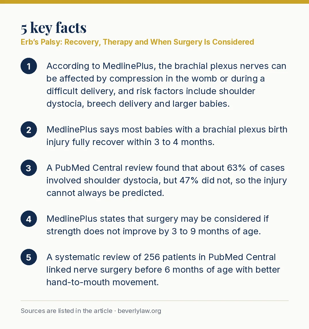 Key facts: Erb’s Palsy: Recovery, Therapy and When Surgery Is Considered