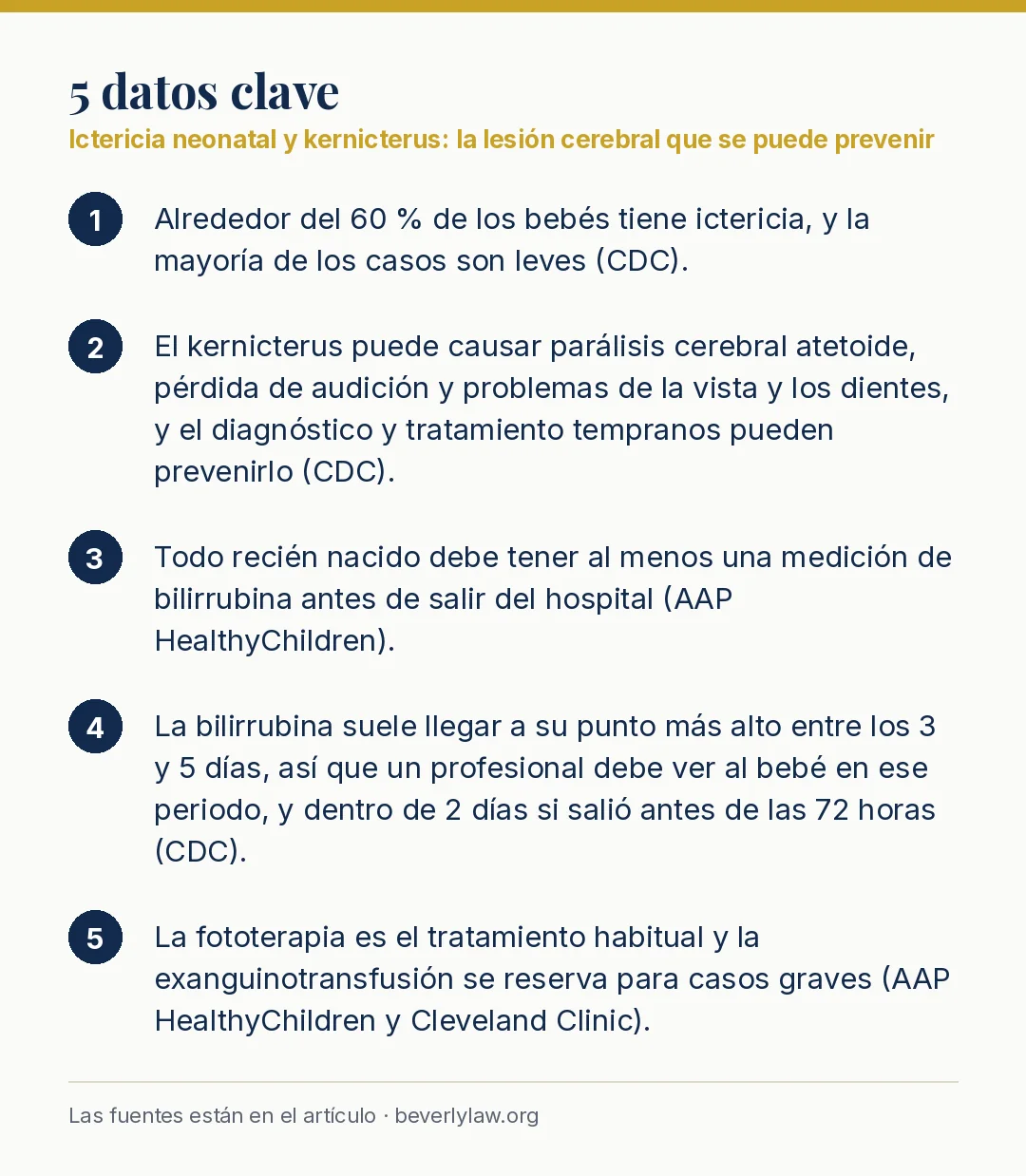 Datos clave: Ictericia neonatal y kernicterus: la lesión cerebral que se puede prevenir