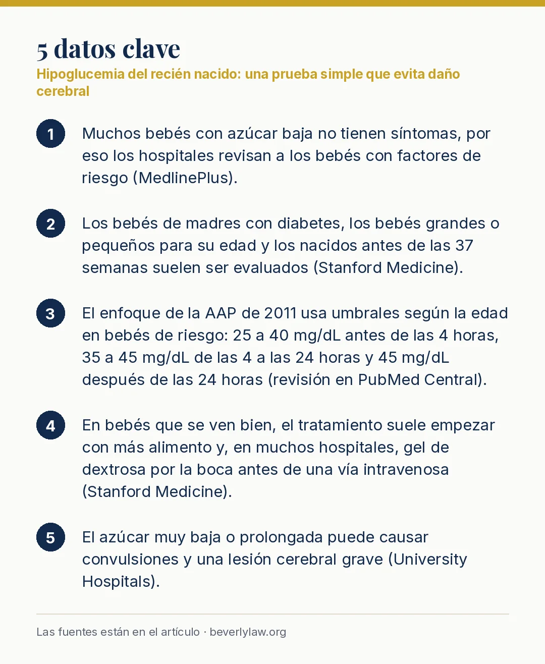 Datos clave: Hipoglucemia del recién nacido: una prueba simple que evita daño cerebral
