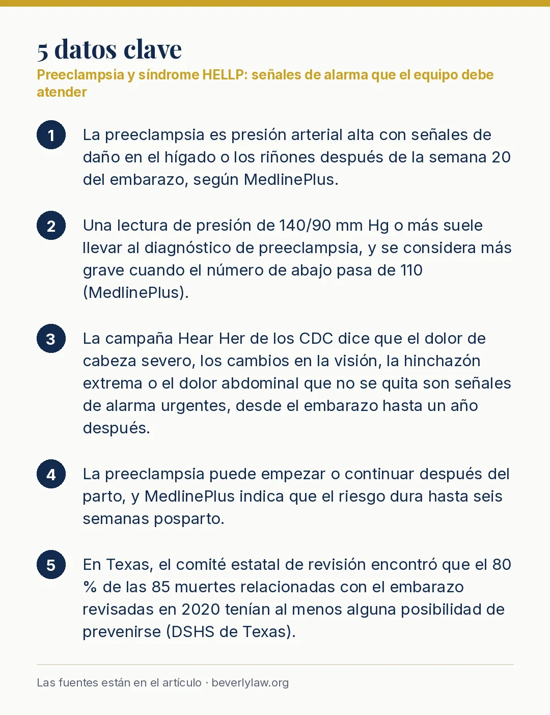 Datos clave: Preeclampsia y síndrome HELLP: señales de alarma que el equipo debe atender
